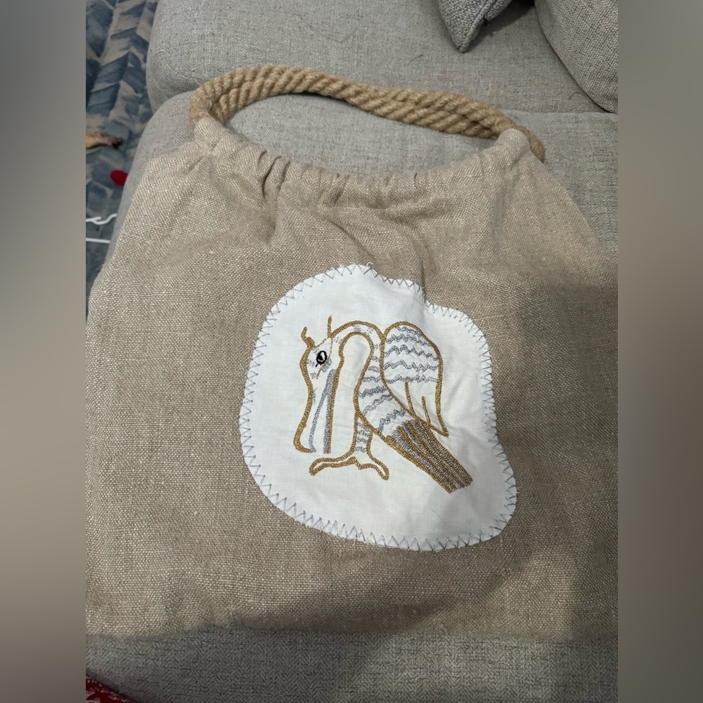 MAYA BAG Handmade Hemp Shoulder Bag‎ With Exotic Bird Hemp Rope Handles